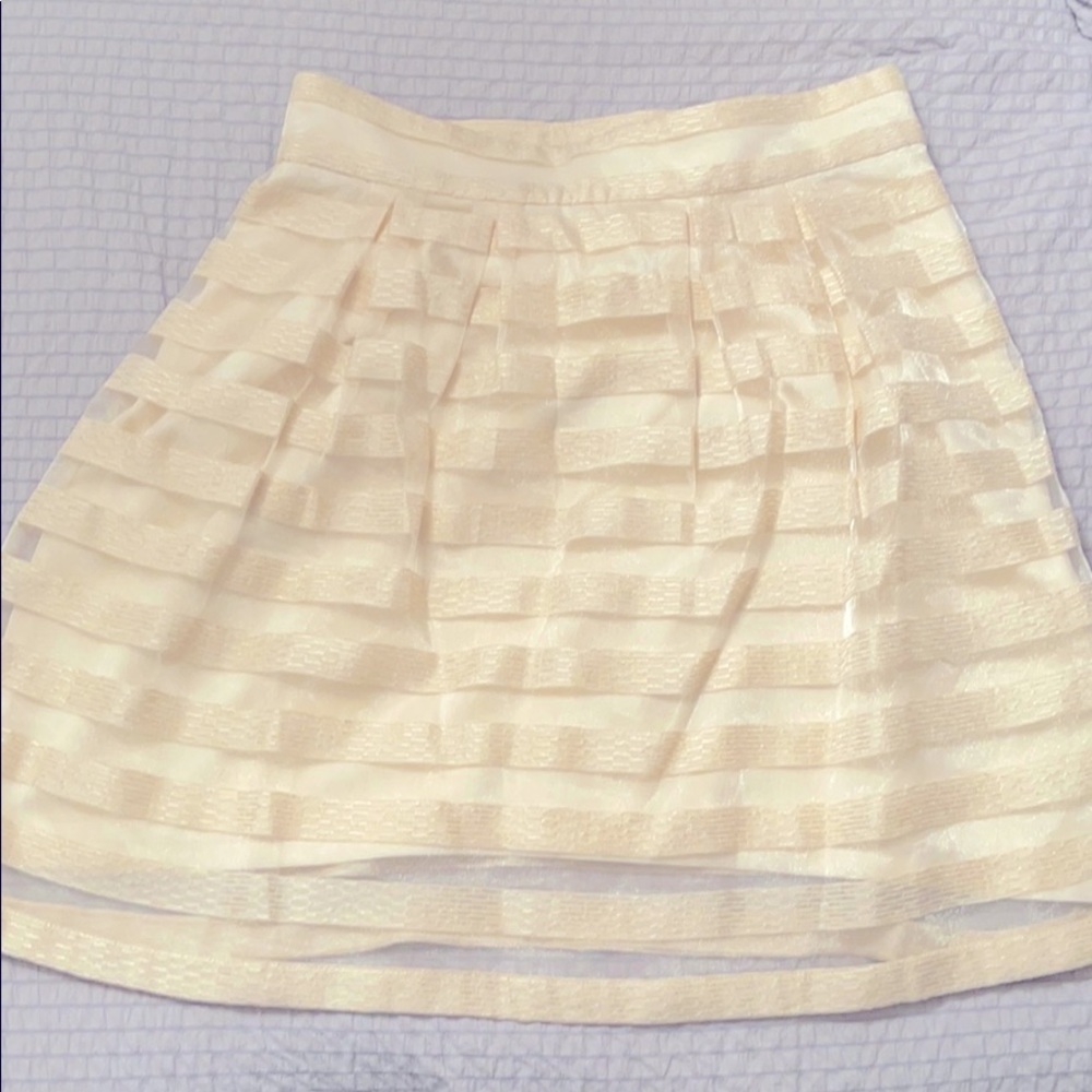 Ann Taylor Size 4 Ivory Organza Stripe Skirt White